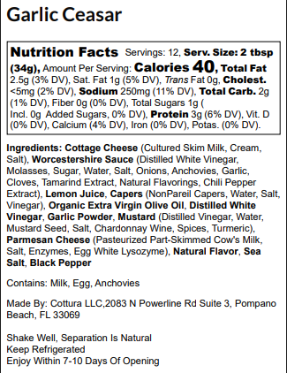 Nutrition Facts for Garlic Ceasar