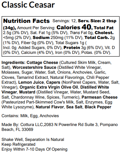 Nutrition Facts for Classic Ceasar